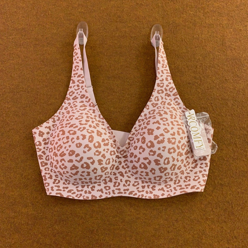 VRCOMFY Womens Large Pink Leopard Print Seamless Wireless Comfort Bra NWT